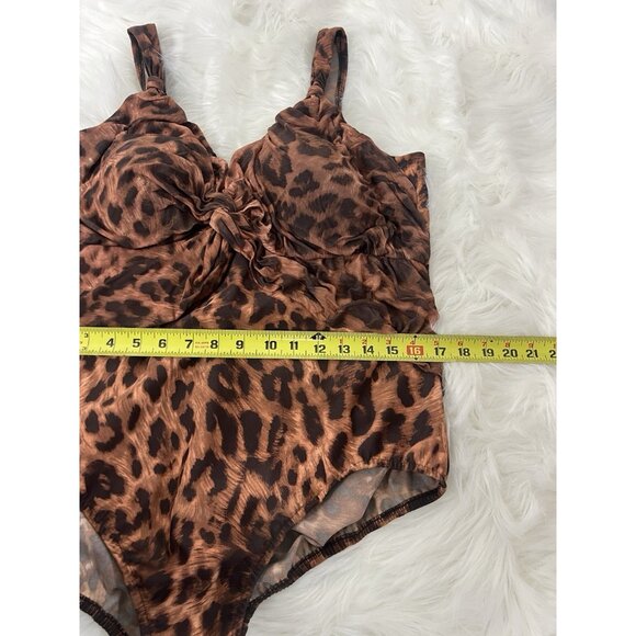 Miraclesuit Womens Plus Size 18W Swimsuit Brown Leopard Print V-Neck Twist Front - Picture 4 of 12